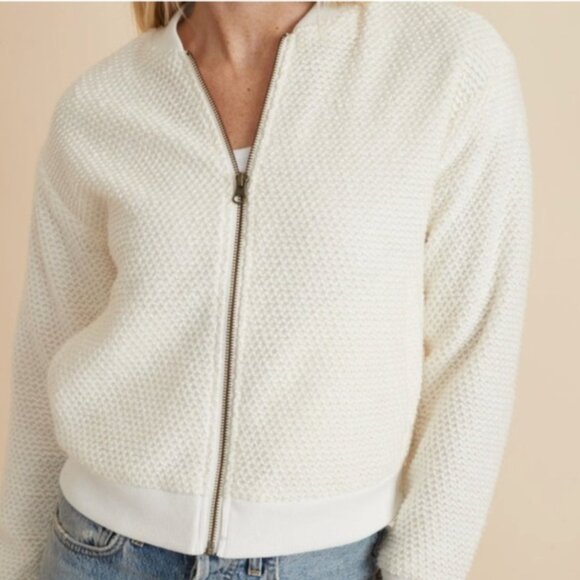 Marine Layer Women's Birdseye Bomber Jacket Natural Cream XL - Picture 2 of 11